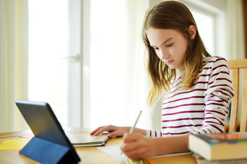 student in online schooling